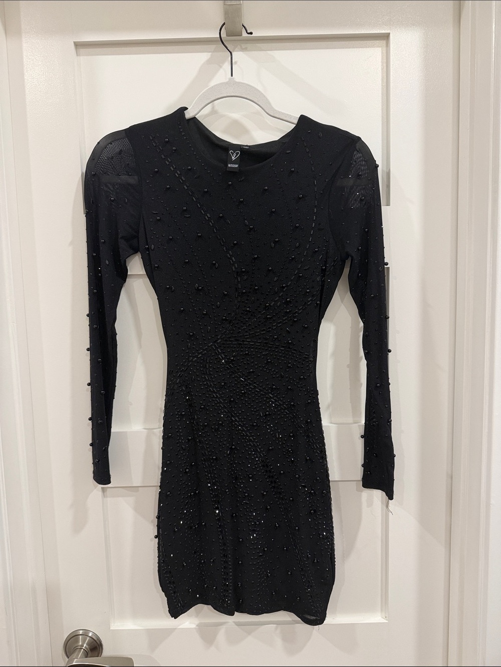 Windsor Black Beaded Long-Sleeve Mini Dress